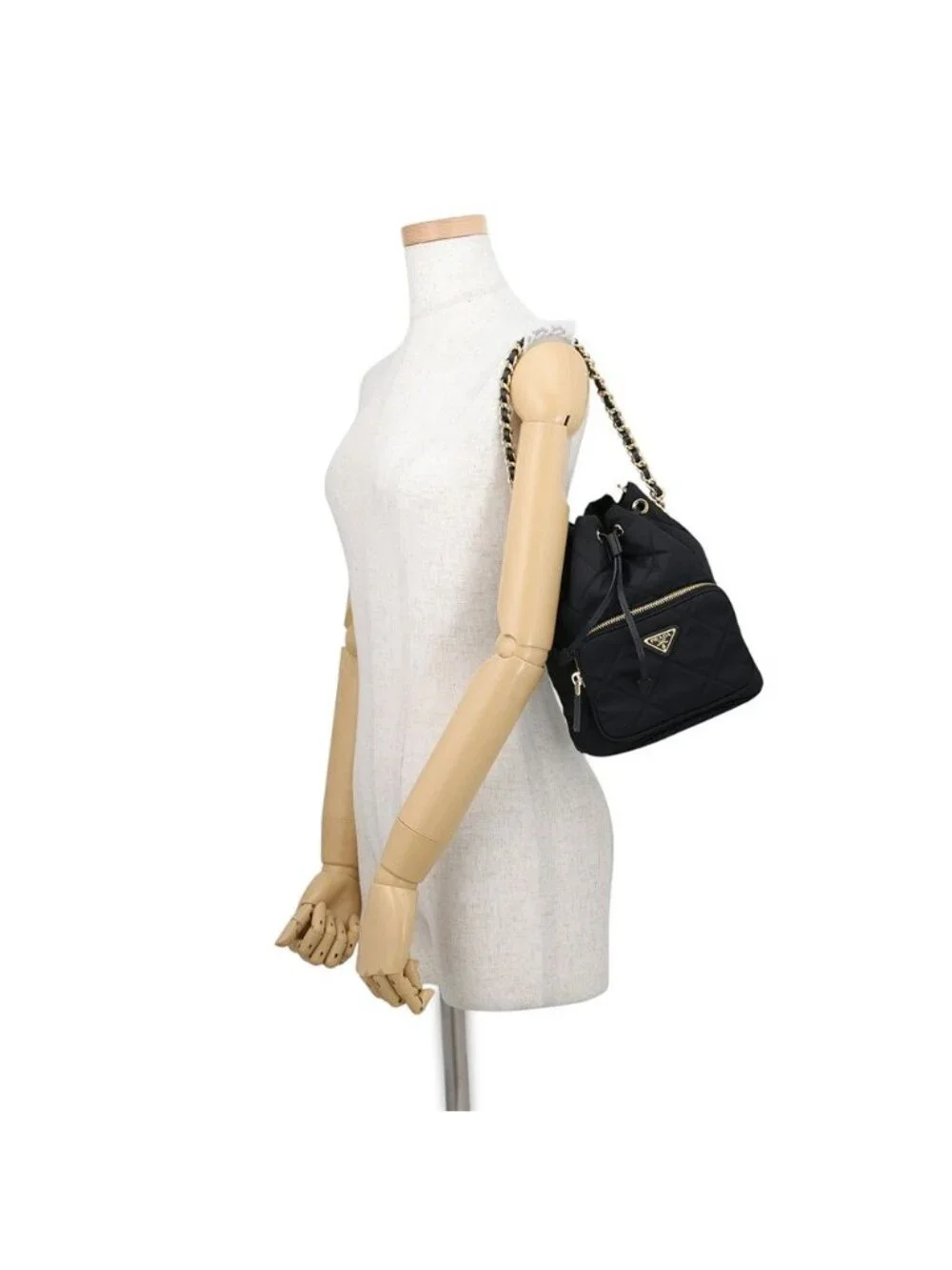 Prada Duet Drawstring Triangle Logo Nylon Leather 2-Way Shoulder Bag Black